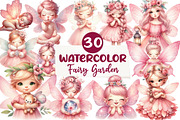 Fairy Garden Watercolor Clipart, an Illustration by CreationArt (Thumbnail 1 of 7)