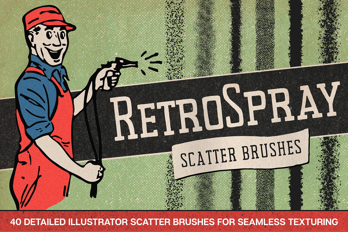 40 Retro Spray Illustrator Brushes, a Brush Add-On by Brigantine Designs (Photo 1 of 5)