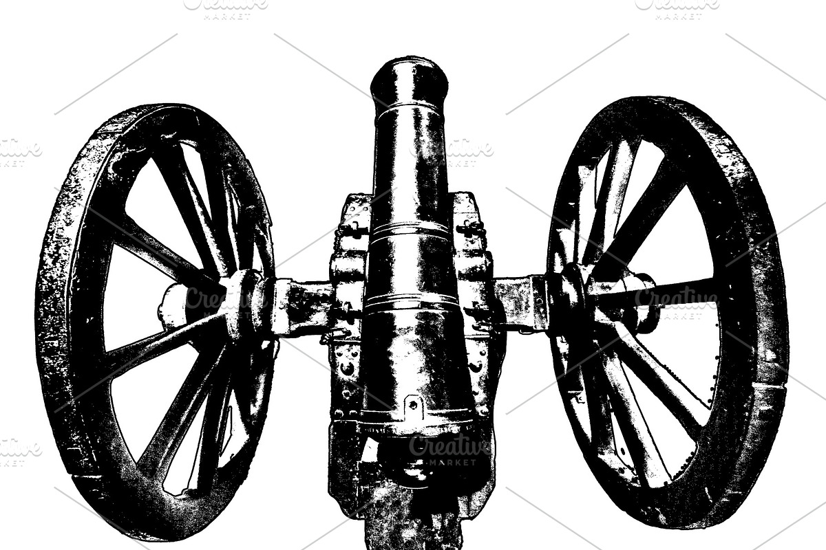 Old bronze cannon with wooden wheels isolated graphic, an Object Illustration by DanFLCreativo