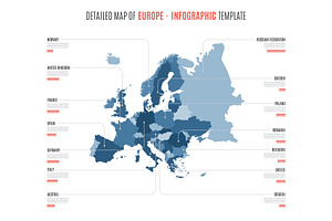 Detailed Map Of Europe. Vector Template For Infographics.