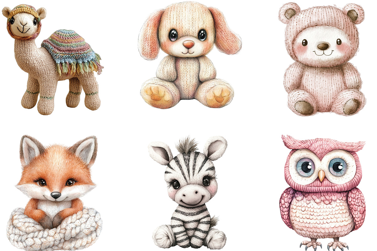 Knitted Plush Baby Animals Clipart, an Illustration by CraftArtStudio (Photo 2 of 6)