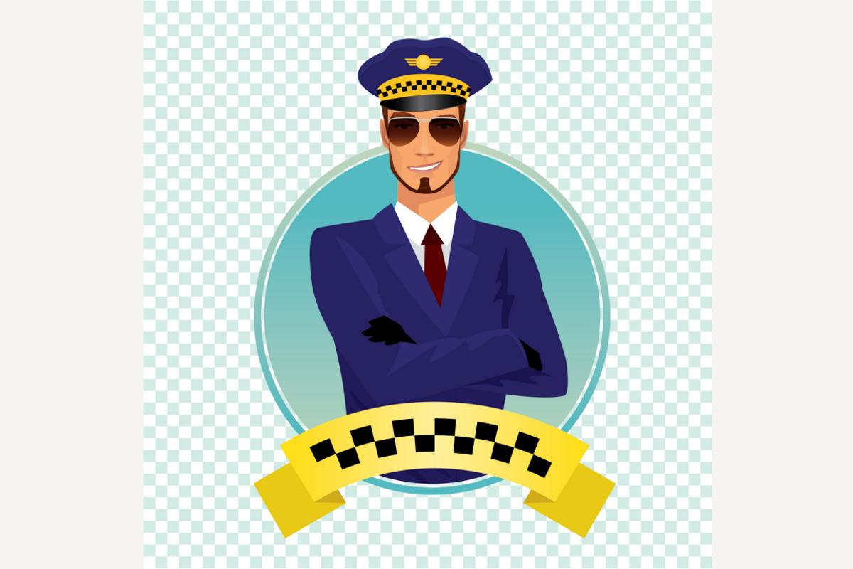 Round icon with stylish taxi driver, an Illustration by Alex and Aris