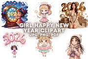 Girl Happy New Year Clipart, a Decorative Illustration by Creative design (Thumbnail 1 of 7)
