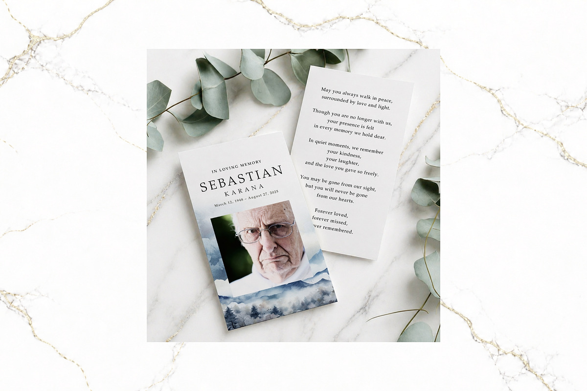 Funeral Prayer Card Canva FR010, a Card Template by TyphoonStudio (Photo 3 of 6)