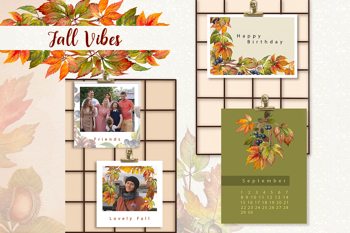 Fall Vibes watercolor floral clipart, an Illustration by Nadya Saen Art (Photo 3 of 15)
