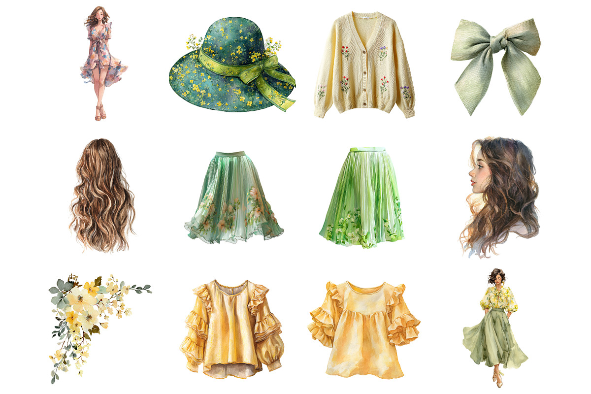Watercolor Floral Summer Girl, an Illustration by DreamArtGraphic (Photo 3 of 4)