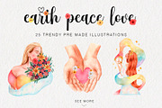 Earth Peace Love Watercolor Set, a Person Illustration by Art Dari Autumn (Thumbnail 2 of 12)
