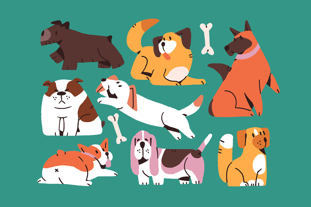 Happy, funny dogs, puppies set, an Animal Illustration by PaperTrident (Photo 2 of 4)