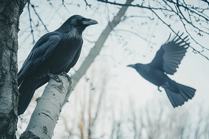Ravens perched and flying in slow mo, a Photo by Iftikhar Alam