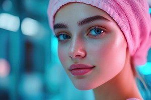 A close-up portrait of a young woman esthetic technologist with blue eyes and a, a Person Photo by Textures & Backgrounds
