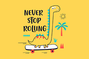 Skater dinosaur and slogans