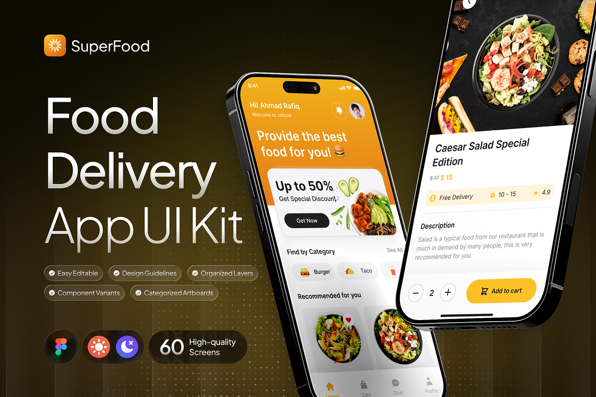 SuperFood - Food Delivery App UI Kit, an UI Kit Template by Rafiq | YDN (Photo 1 of 6)