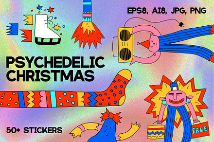 1970 psychedelic Christmas stickers