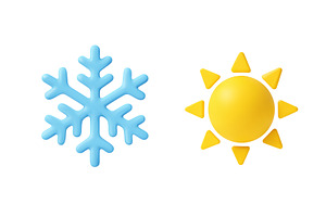 3D Snowflake and Sun Icons for
