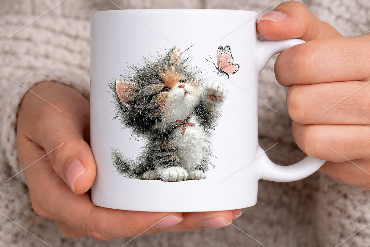 Watercolor Cat with Butterfly PNG, a Seasonal Illustration by Canvas Craft (Photo 5 of 6)