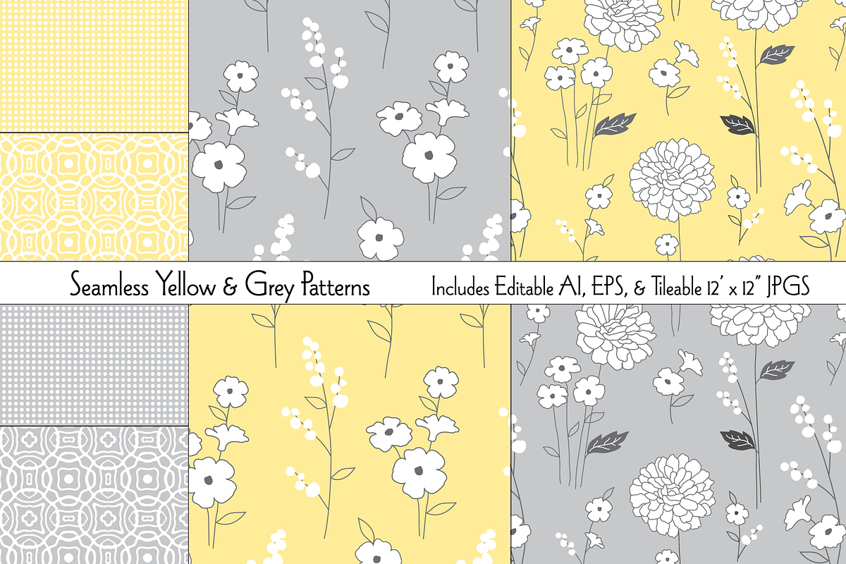 Seamless Yellow & Grey Patterns