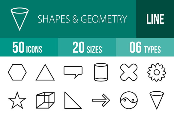 50 Shapes Geometry Line Icons