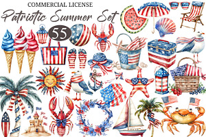 Patriotic Summer Clipart Set PNG, a Decorative Illustration by designcity5