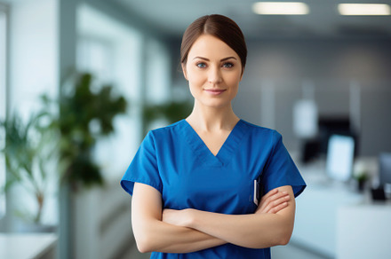Female doctor, medical worker wearing uniform in a hospital