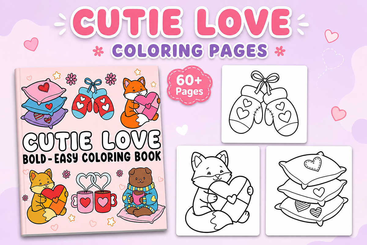 Cutie Love Coloring Pages, an Animal Illustration by Inkivelle Studio (Photo 1 of 3)
