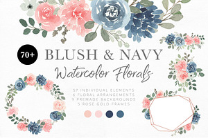 Blush and Navy Watercolor Florals