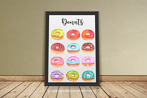 Donuts Watercolor Clipart Patterns