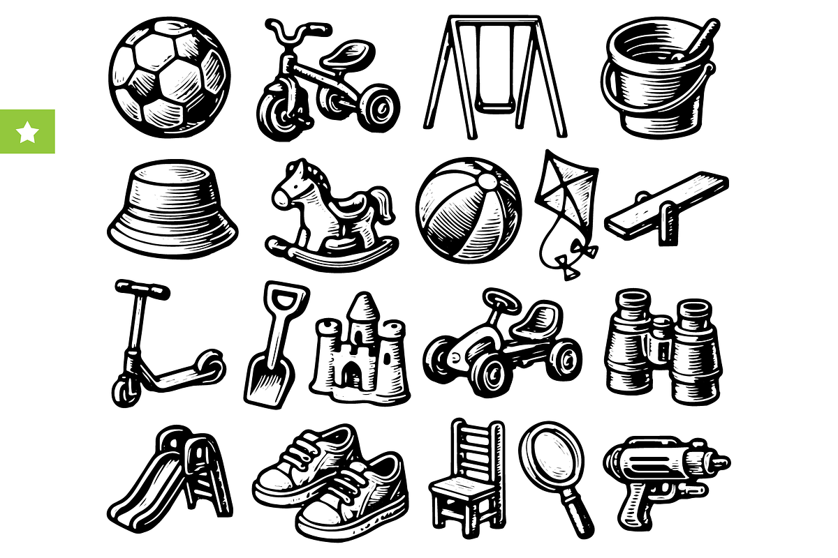 Vintage Kids Outdoor Toys Icons, an Object Graphic by RT Studio (Photo 1 of 3)