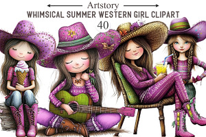 Whimsical Summer Western Girl Clipar, an Illustration by designcity5