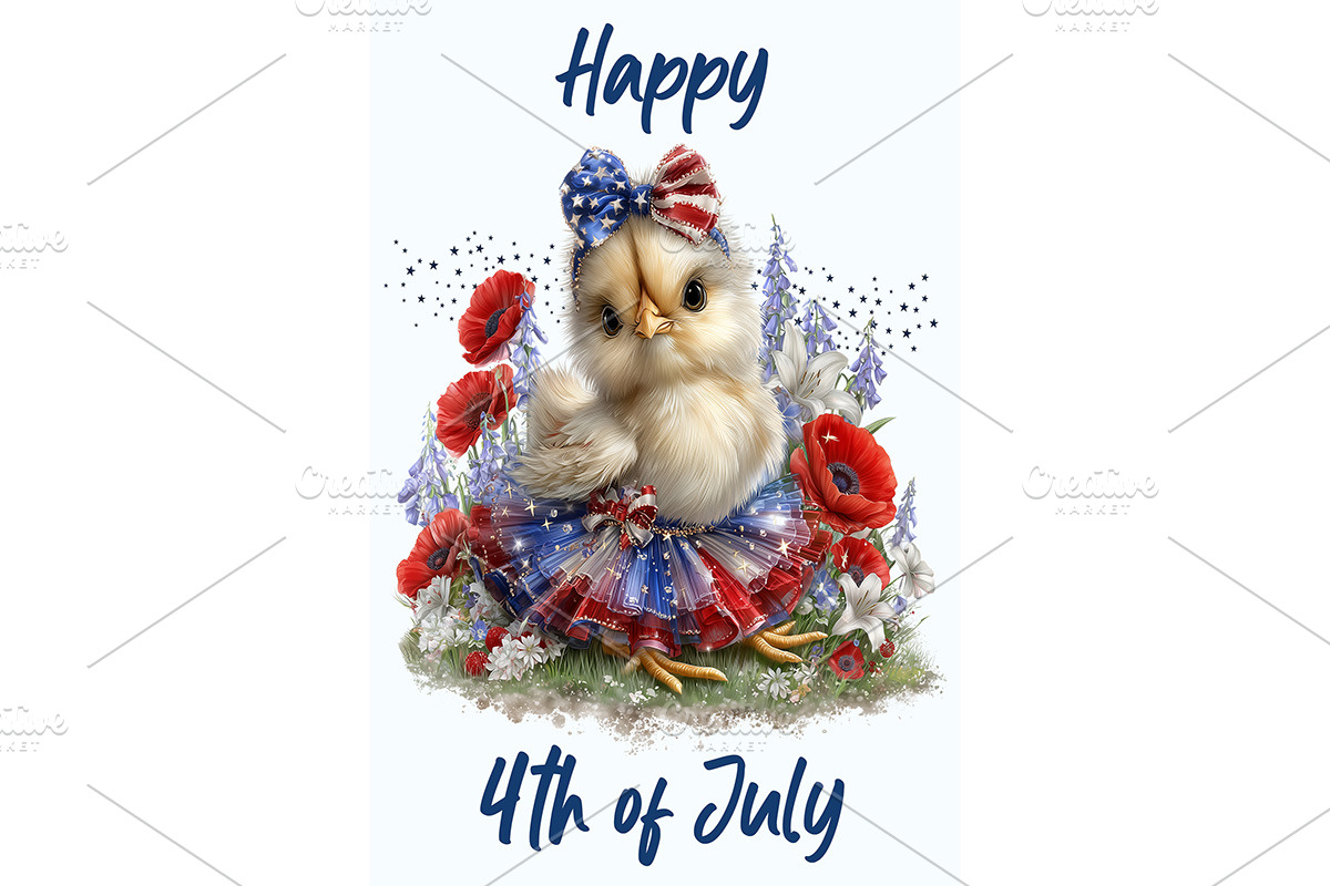 Patriotic Chick Floral Wall Art, an Animal Illustration by Art Paradise Studios