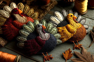 Handcrafted Yarn Turkeys, a Holiday Photo by Ocean Digital Art