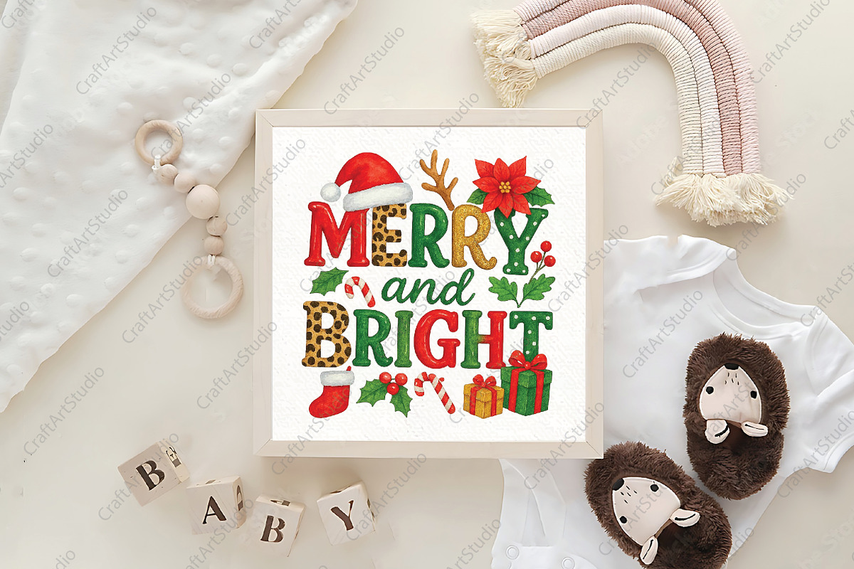 Merry and Bright Christmas PNG, an Illustration by CraftArtStudio (Photo 4 of 4)