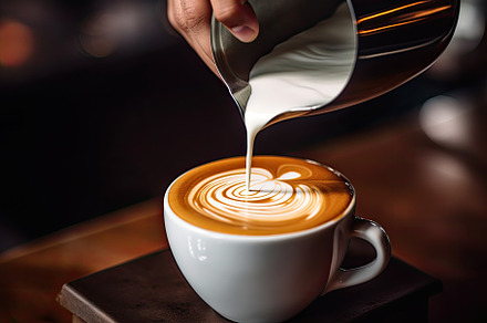 barista pouring milk in a cup of hot, a Photo by Iftikhar Alam