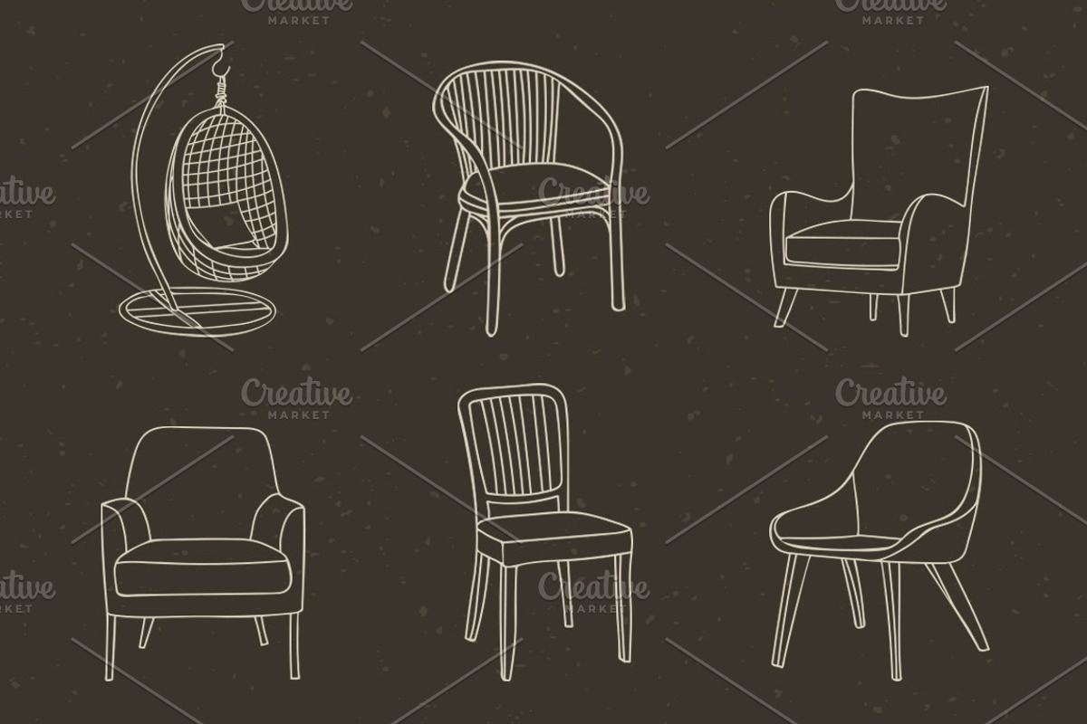Furniture doodle illustrations set, an Outline Icon by Gulnarart (Photo 2 of 8)