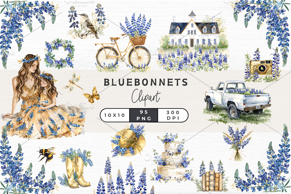 BLUEBONNET FLOWER CLIPART, an Object Graphic by EllyandLima (Photo 1 of 7)