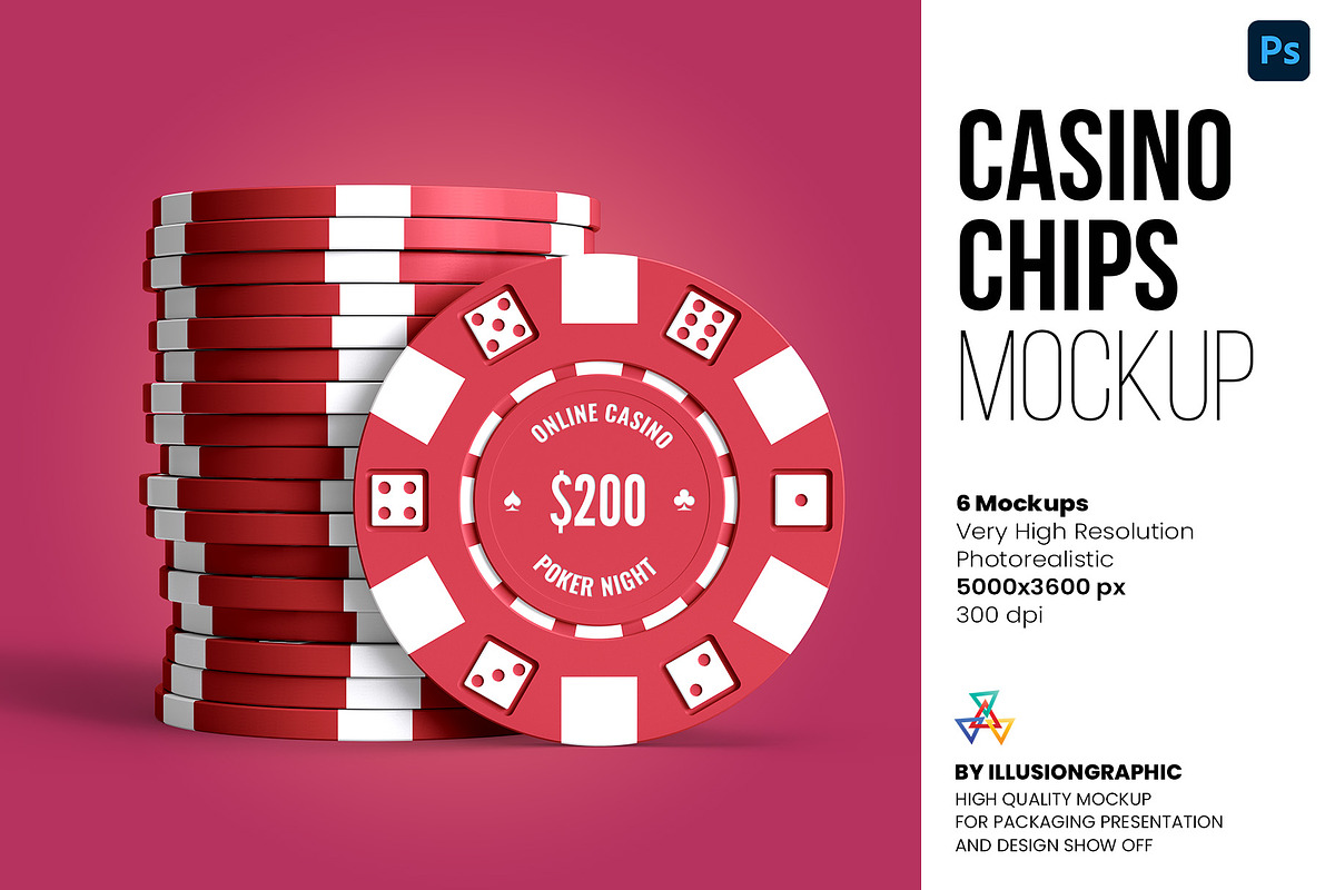 Casino Chips Mockup - 6 views, an Advertising Mockup by Illusiongraphic (Photo 1 of 18)