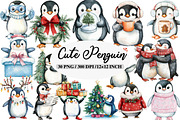 Cute Penguin Christmas Clipart, an Illustration by Daily.Designs (Thumbnail 1 of 5)