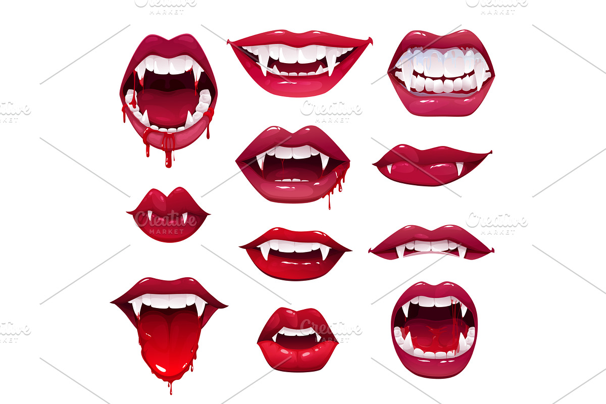 Vampire mouths and teeth set, an Illustration by Vector Tradition
