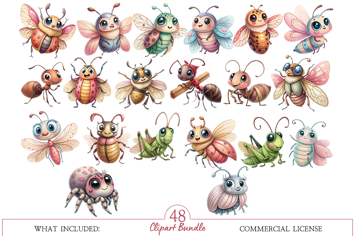 Watercolor Funny Insect Clipart, an Illustration by MockupWizard (Photo 3 of 5)