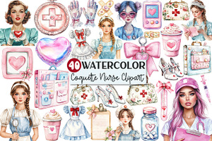 Watercolor Coquette Nurse Clipart, an Illustration by Rose Art