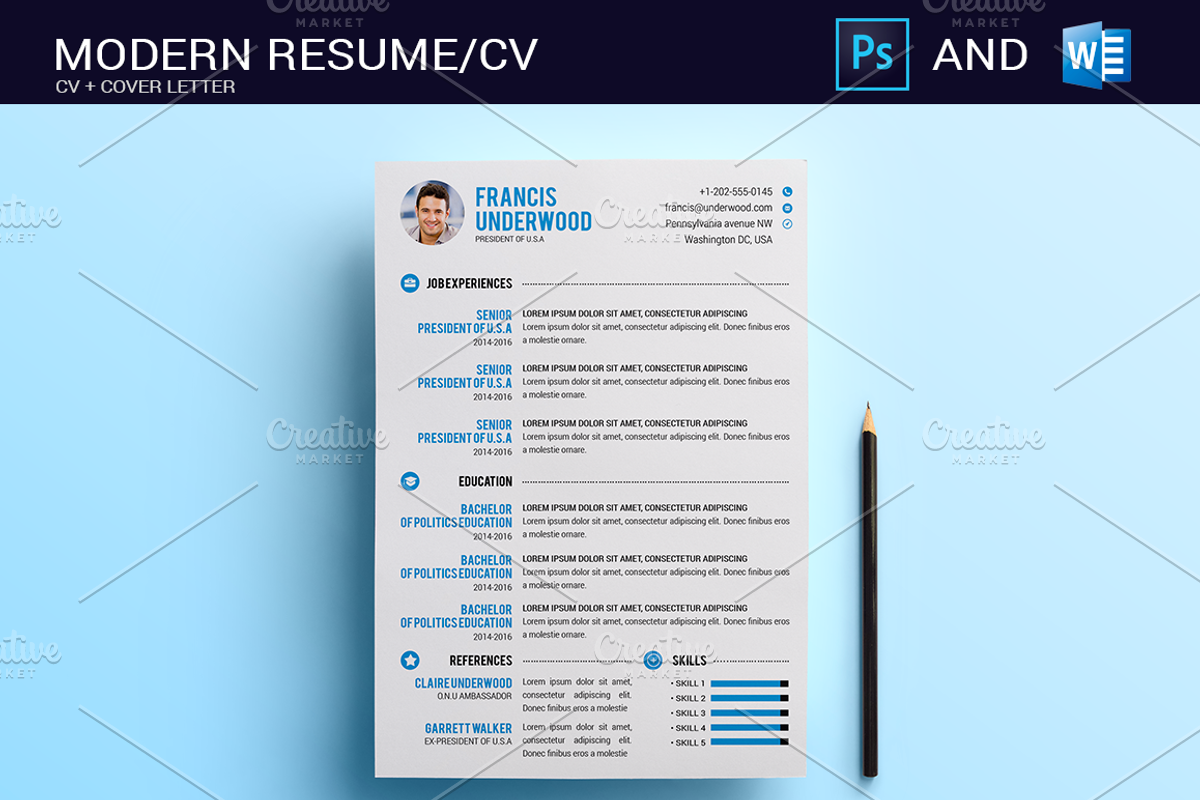 Resume/CV Photoshop & Word, a Resume Template by Studio 19 (Photo 1 of 6)