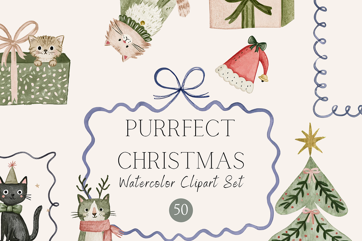 Christmas Cat Clipart Set, an Animal Illustration by Pati Paints (Photo 1 of 12)