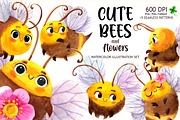 Watercolor Cute Bees, an Animal Illustration by KatBranchArt (Thumbnail 1 of 5)