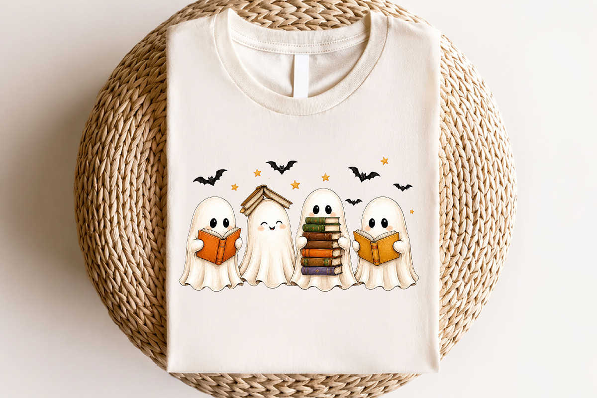 Halloween Ghost Reading Books PNG, a Seasonal Illustration by CraftArtStudio (Photo 4 of 4)