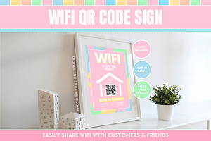 Pastel WiFi QR Code Sign, a Stationery Template by SunshineStudioBoutique