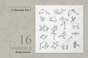 Set of 16 Animals One line
