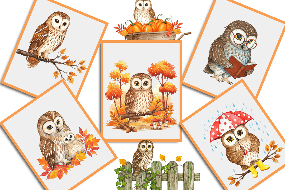 Autumn Owl Clipart Sublimation, an Illustration by Creative Art (Photo 4 of 9)