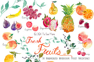 Fresh Fruits -Handpainted Watercolor