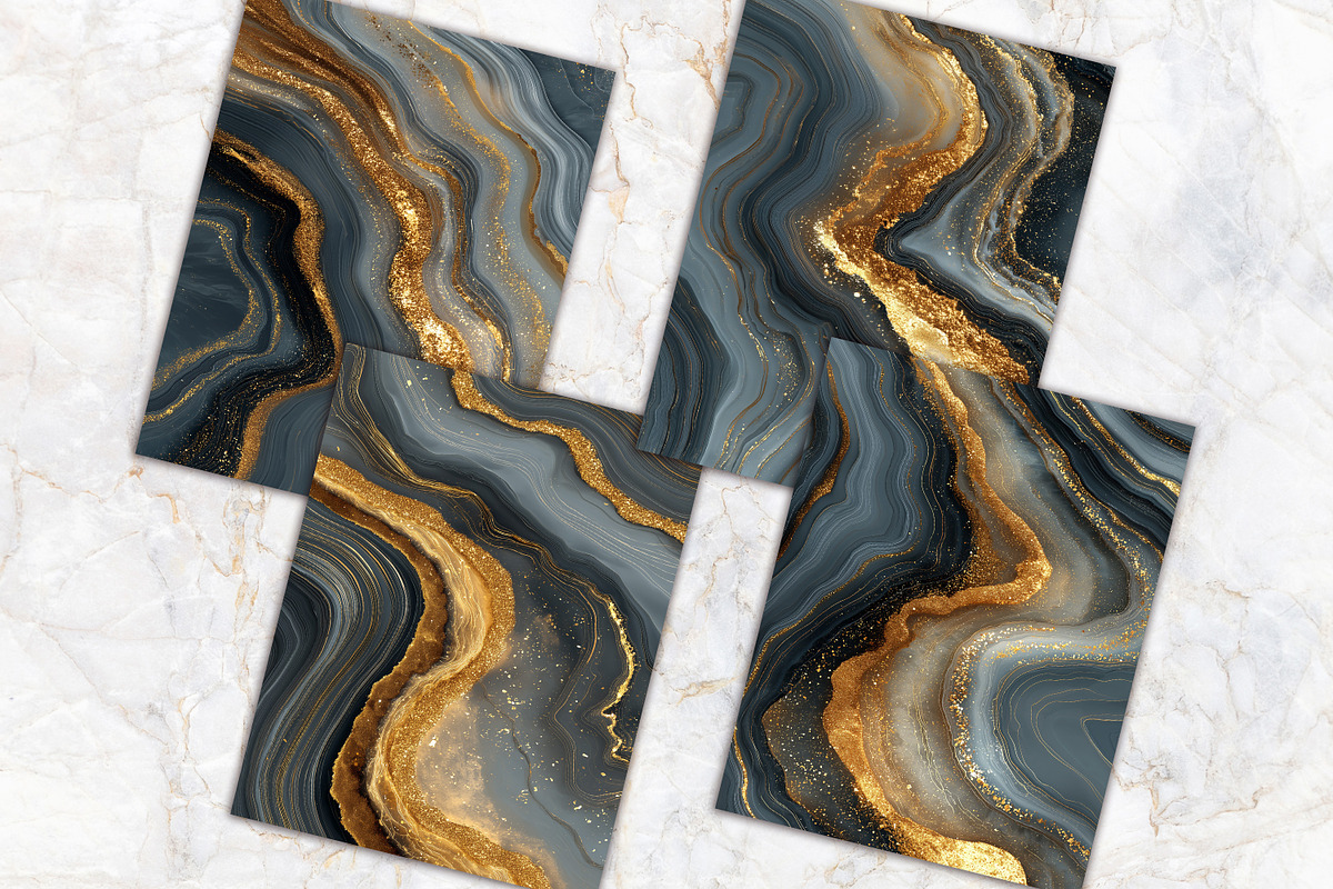 Golden Gray Agate Textures Paper Set, a Background Graphic by V Design Creator (Photo 10 of 12)