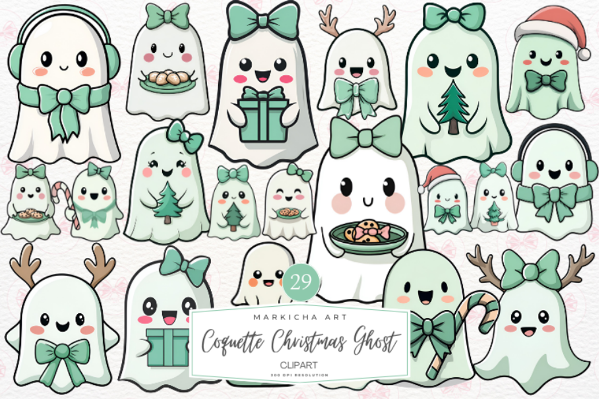 Coquette Christmas Ghost Clipart, an Illustration by Markicha Art (Photo 1 of 6)