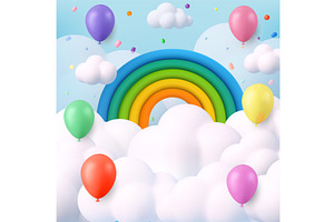 3d Rainbow and balloons in cartoon, a Texture Illustration by ModVector